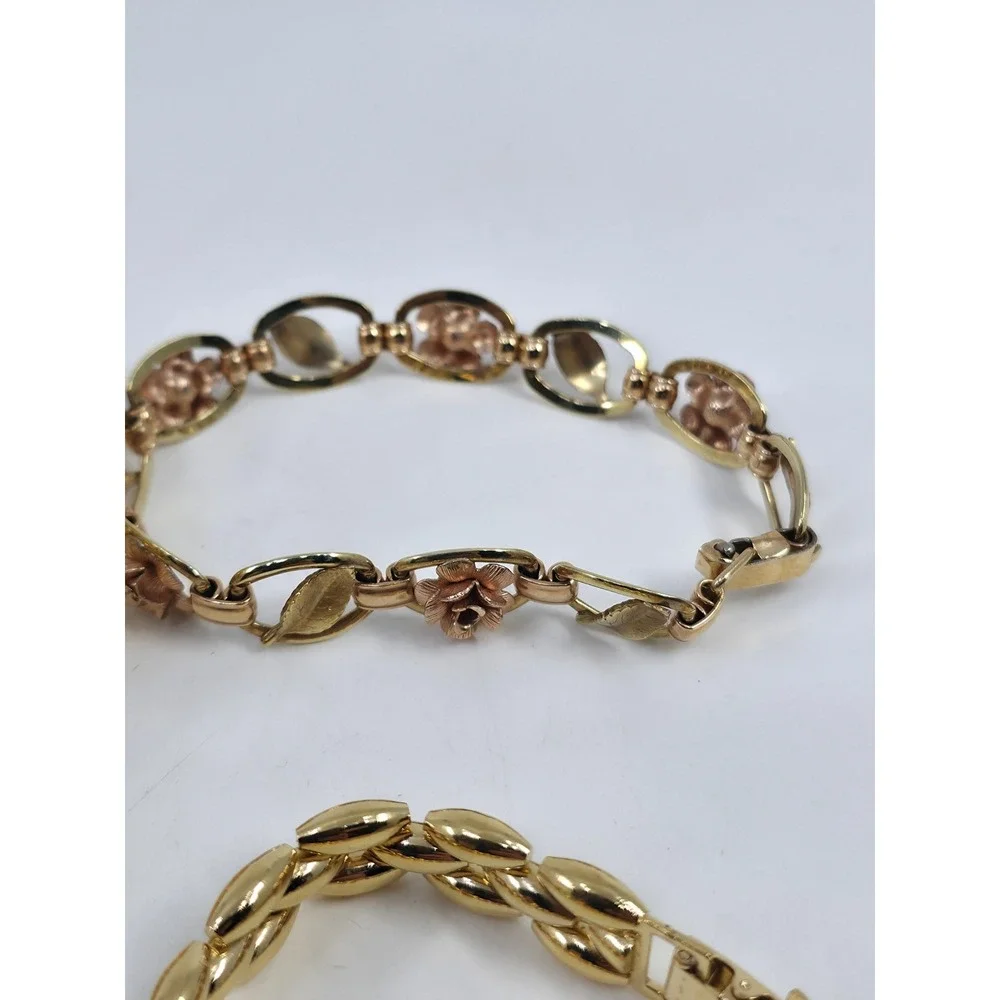 Lot of 7 Gold Tone Bracelets Mesh‎ Buckle Faux Pearl Rose Floral Enamel Bangle